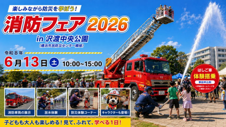 消防フェア2026|はしご車搭乗体験や放水体験が楽しめる横浜イベント